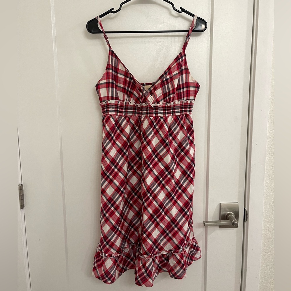 Vintage Y2K Cotton Red & White Plaid Spaghetti-Strap Nightdress